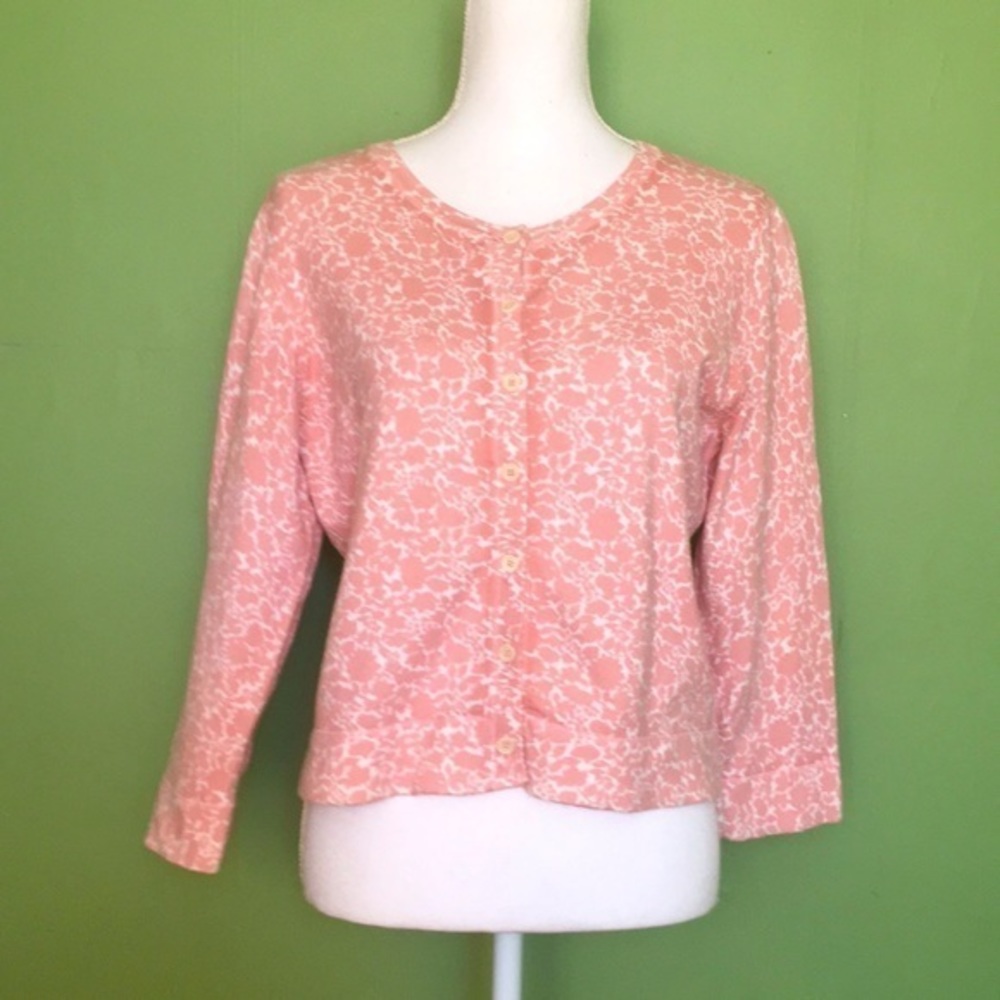 BODEN pink and‎ cream cropped cardigan